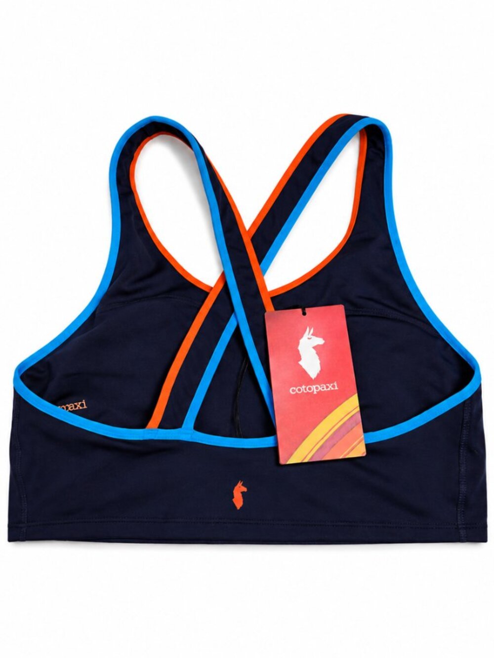 Cotopaxi Mari Crop Top Womens XS NWT Navy Orange Built In Bra Athletic Tank - Picture 2 of 3